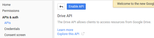 The Google Drive API description.