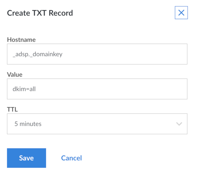 Linode DNS Manager add ADSP TXT record