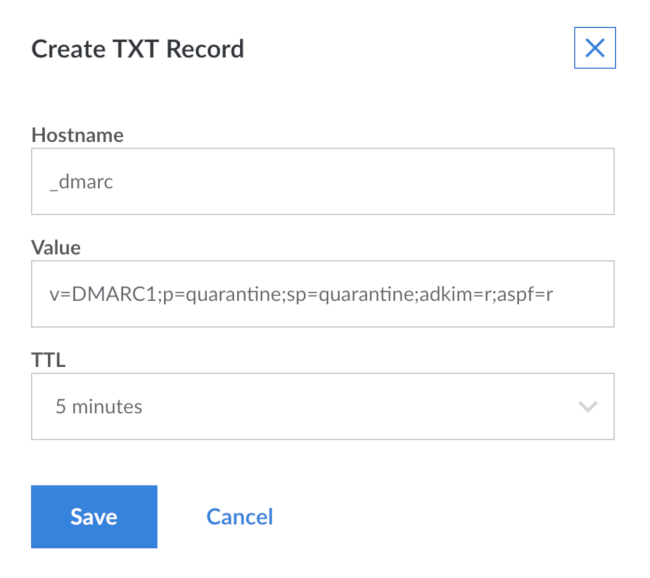 Linode DNS Manager add DMARC TXT record