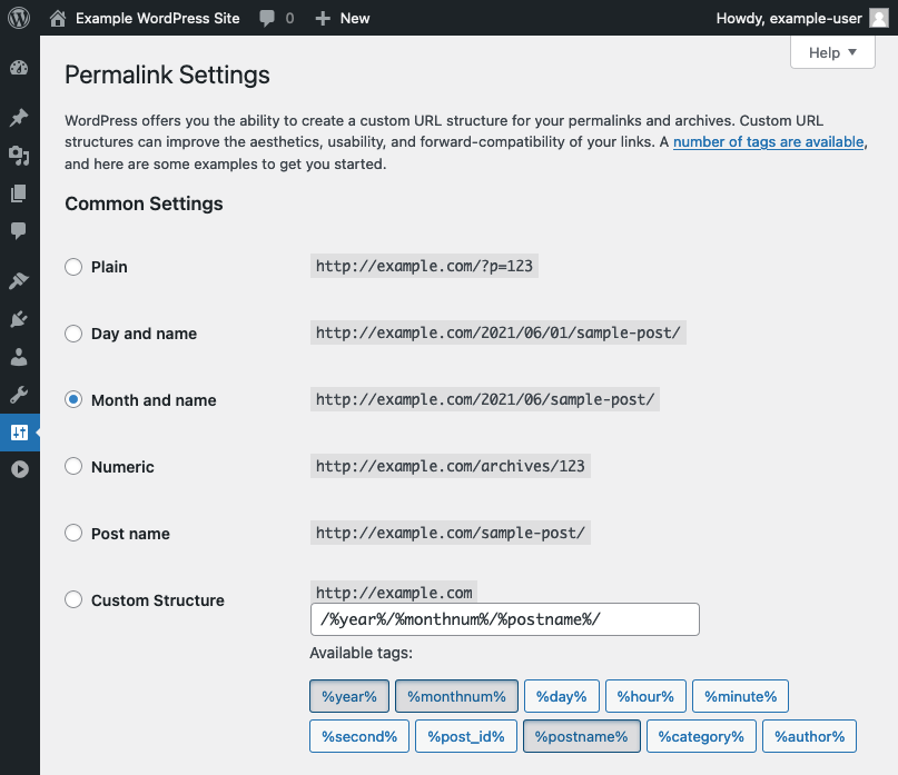 WordPress&rsquo;s permalink style options
