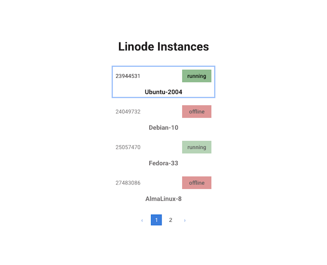 Example application listing Linode instances