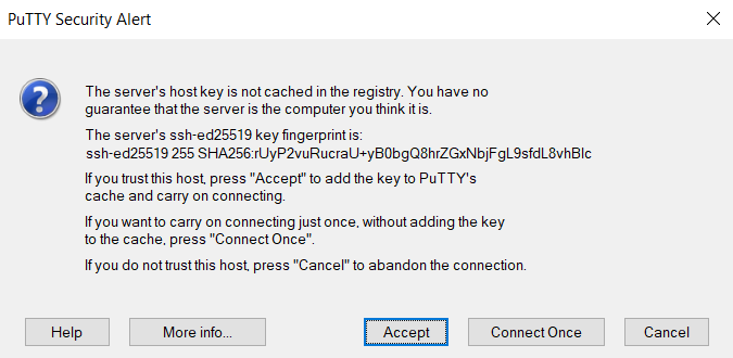 Screenshot of dialog box asking to confirm host key&rsquo;s fingerprint
