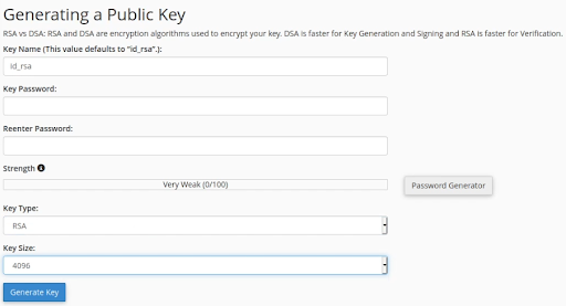 Enter public key settings and click Generate Key.