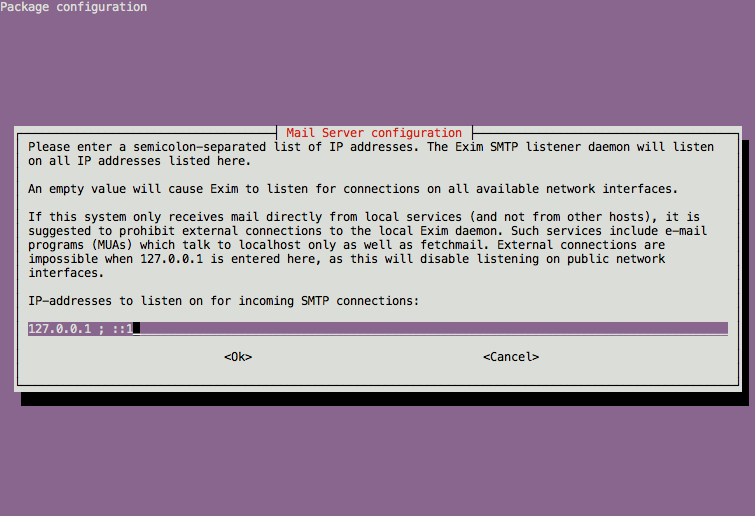 Exim4 listening IP address configuration on Ubuntu 12.04 LTS (Precise).