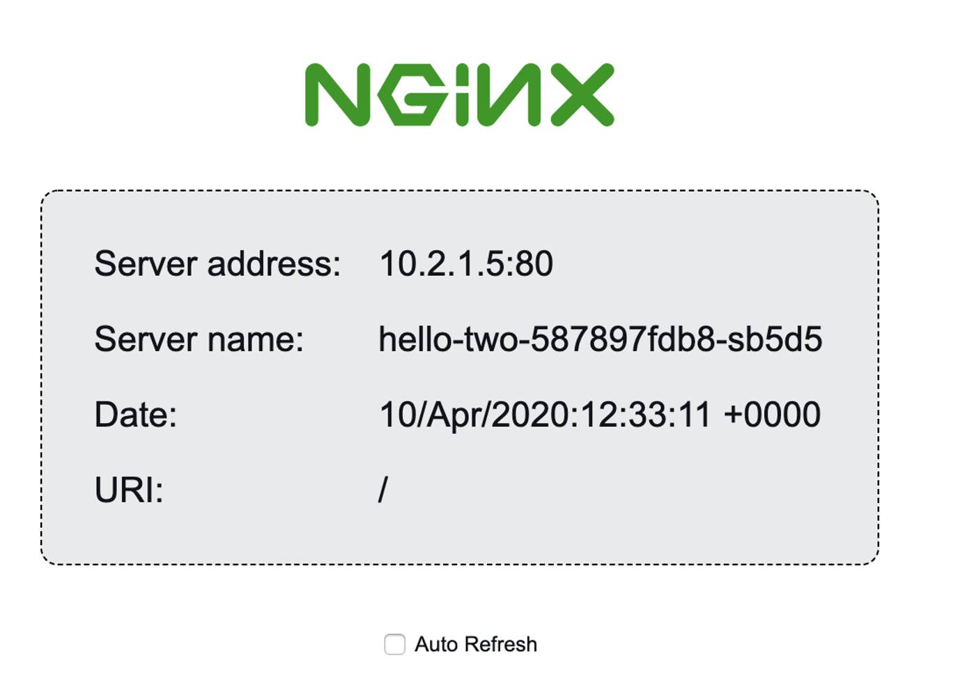 Screenshot of the web browser displaying an NGINX website