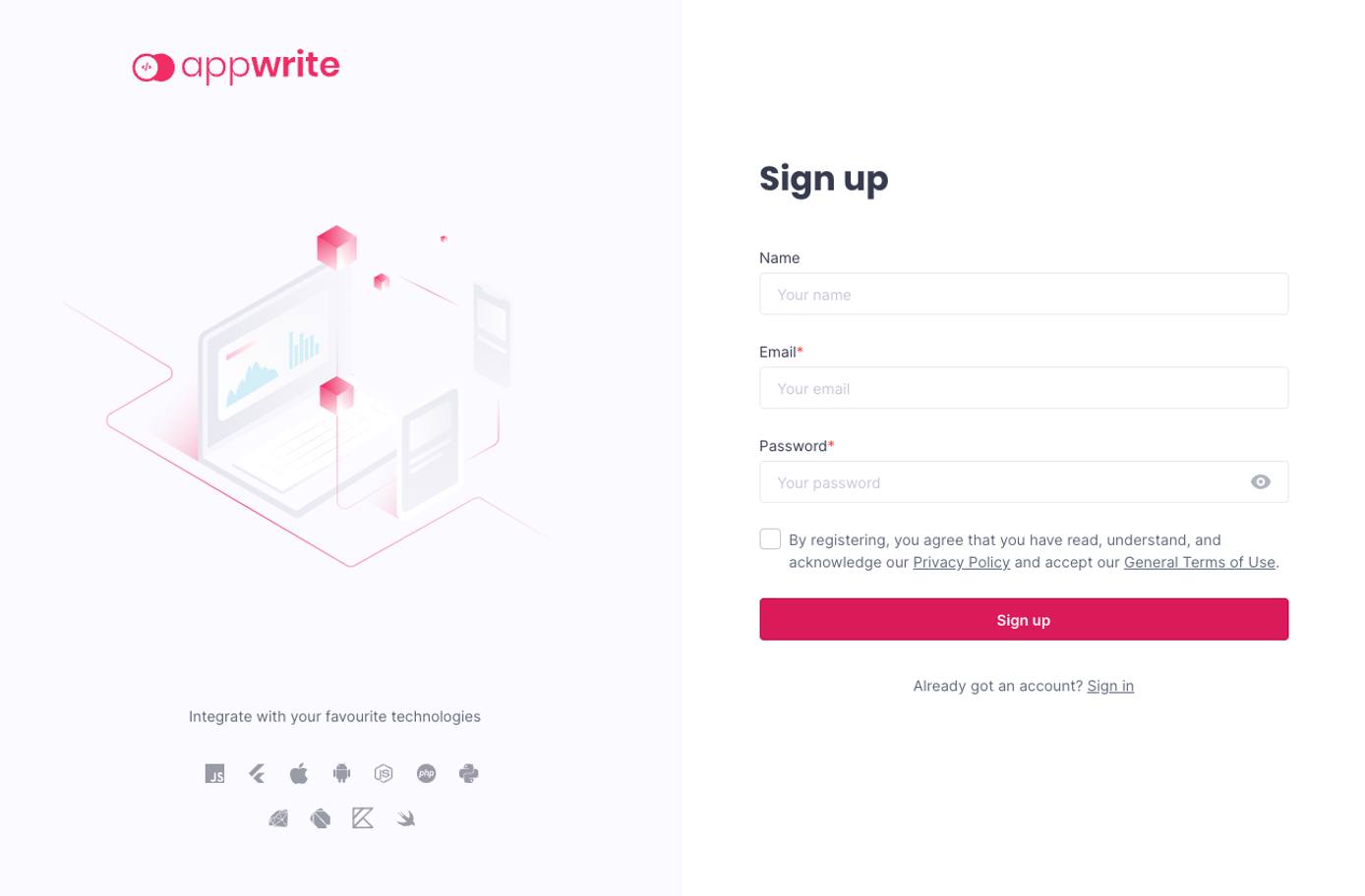 Appwrite sign-up form