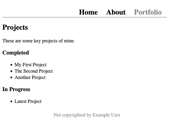 The portfolio page for the example app