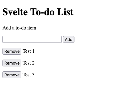 A basic to-do list in the example Svelte application