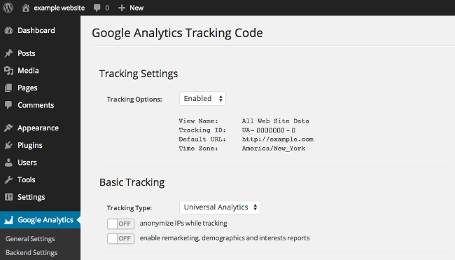 Google Analytics Dashboard for WP tracking enabled