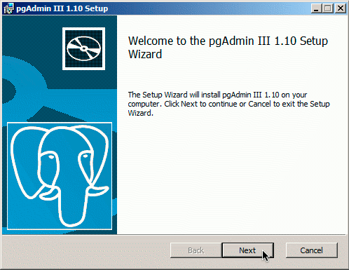 pgAdmin on Windows installer welcome dialog