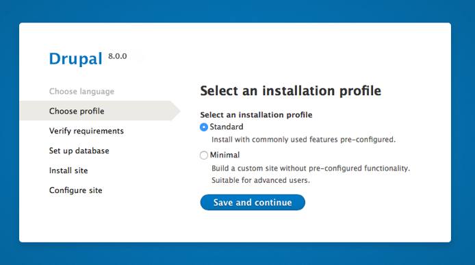 Drupal 8 choose installation profile.