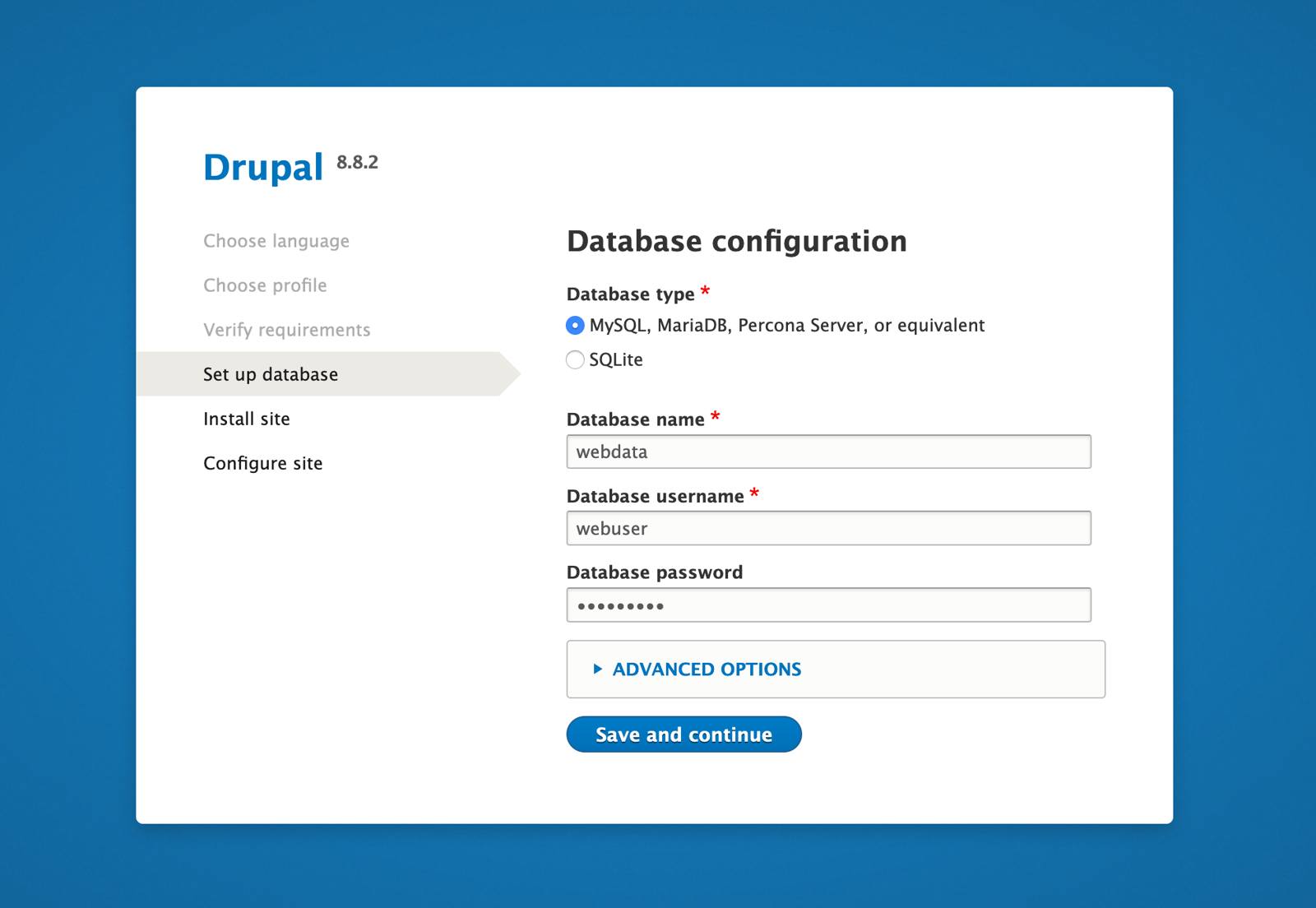 Drupal 8 database configuration.