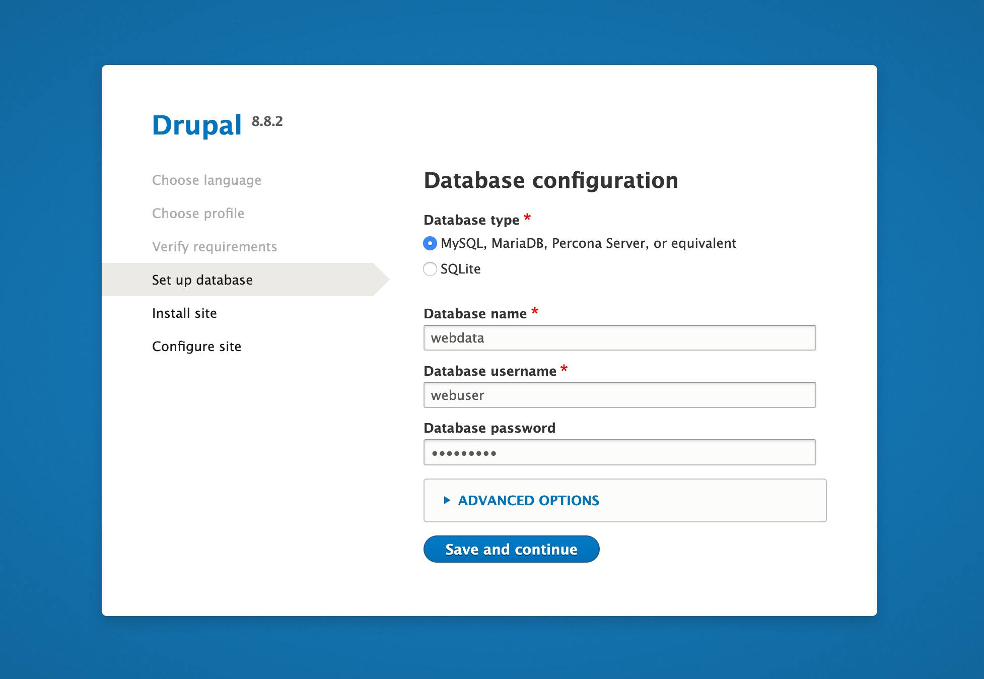 Drupal 8 database configuration.