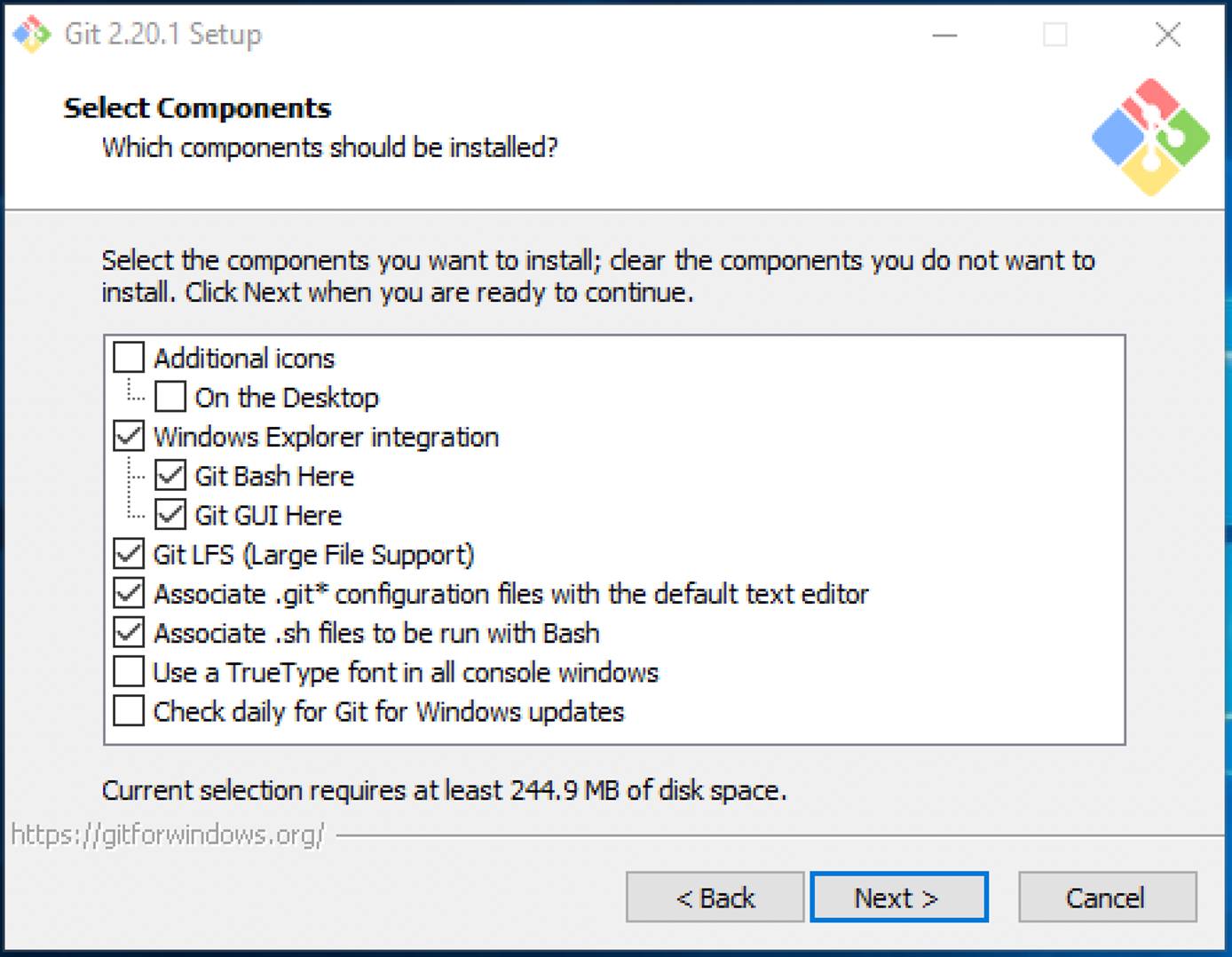 Accept the default or select additional components.