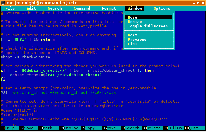 Midnight Commander&rsquo;s Editor mcedit with Syntax Highlighting Active
