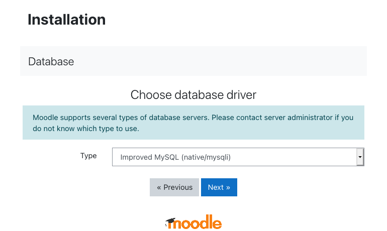 Choose a database driver for Moodle