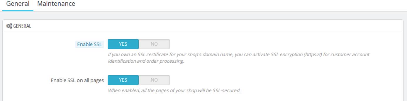 SSL switches turned on in settings
