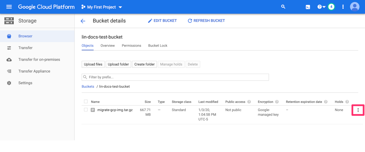 Google Object Storage Bucket Edit Permissions