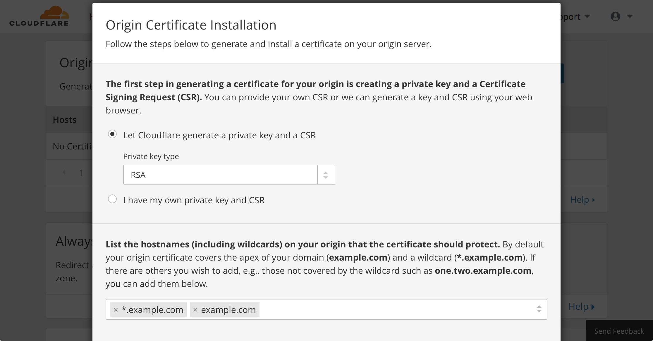 Cloudflare crypto - new certificate and private key