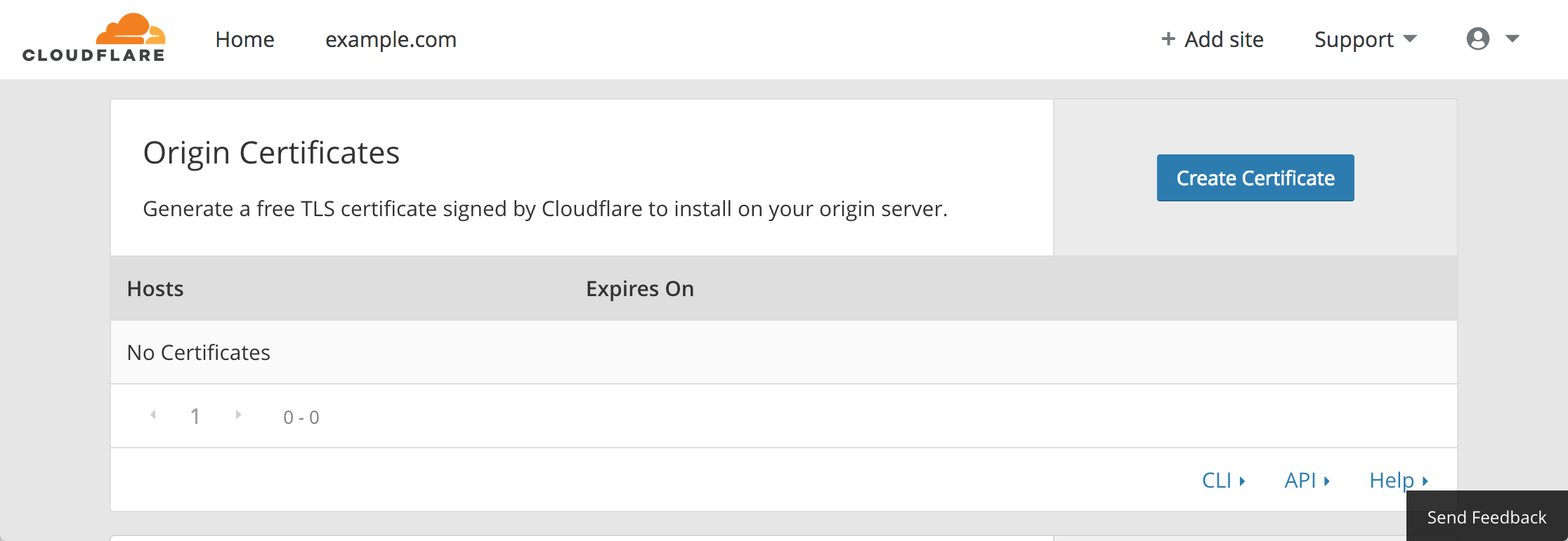 Cloudflare crypto - origin certificates panel