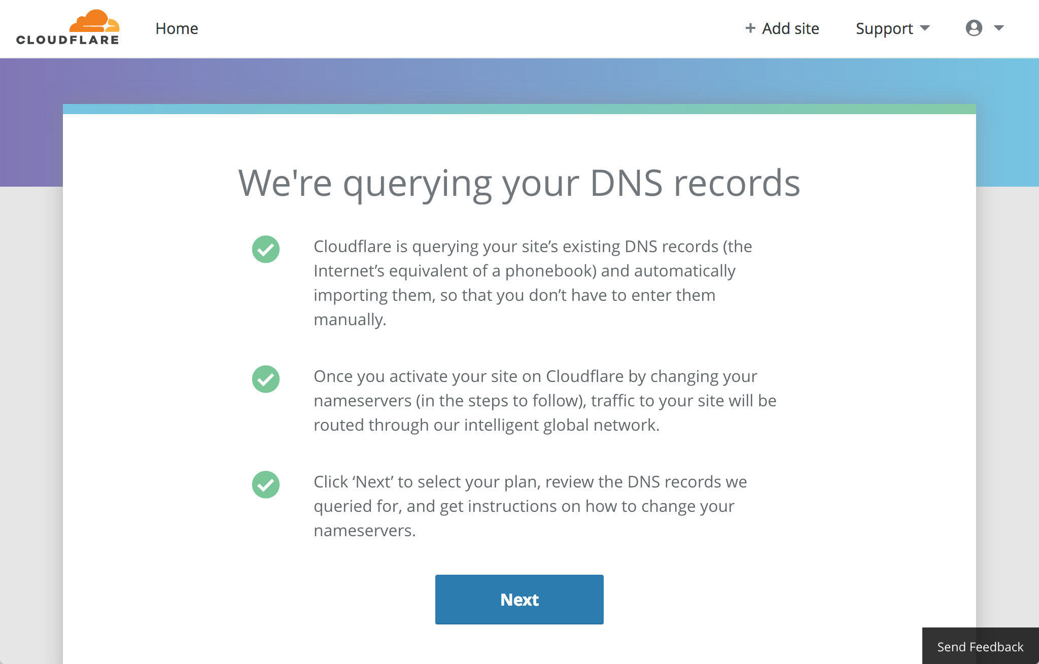 Cloudflare setup - DNS record scan dialog