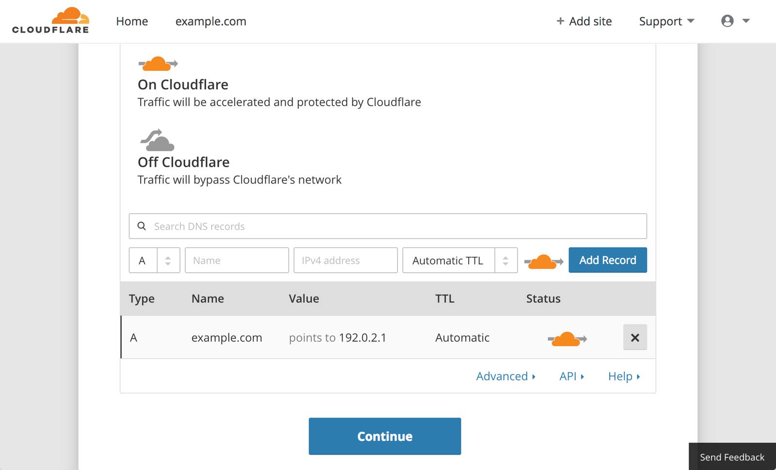 Cloudflare setup - DNS record scan results