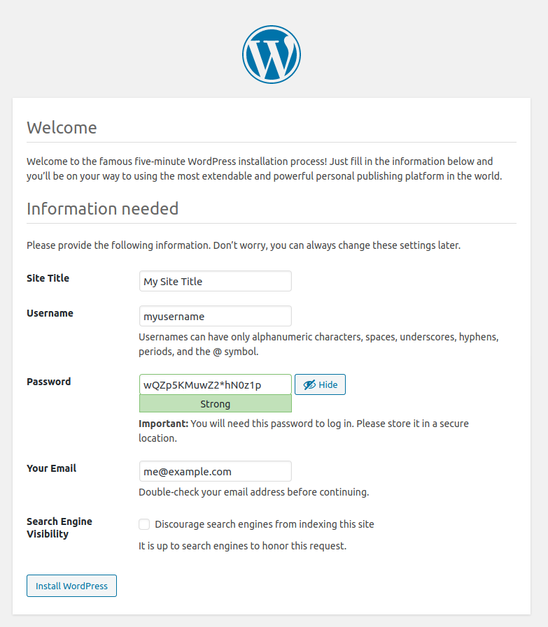 WordPress installation Wizard: Install WordPress