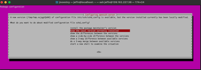 Ubuntu SSH Configuration Pop-up