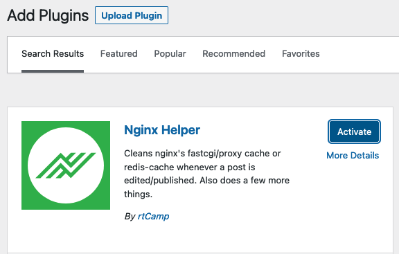 Activate the Nginx Helper plugin