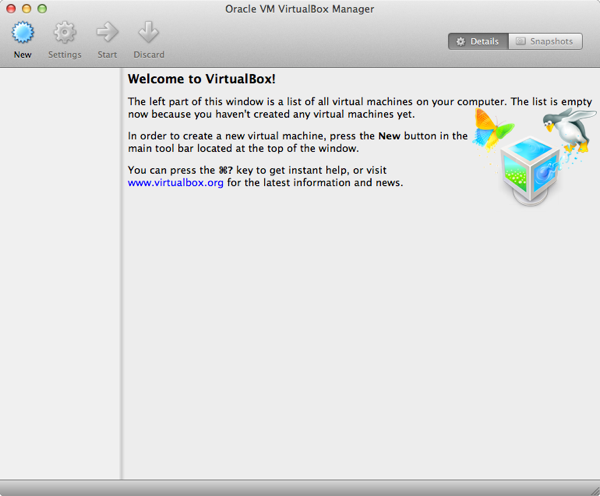 The VirtualBox interface.