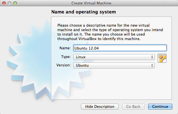 Naming a VM in VirtualBox.