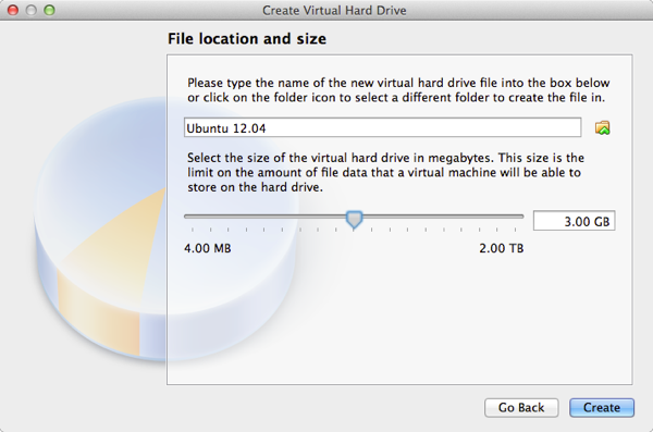 Setting the size of the virtual hard drive
