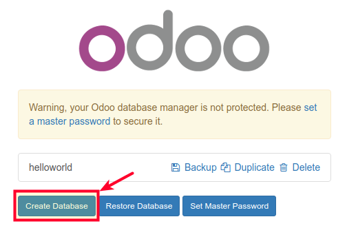 Odoo 11 Create Database