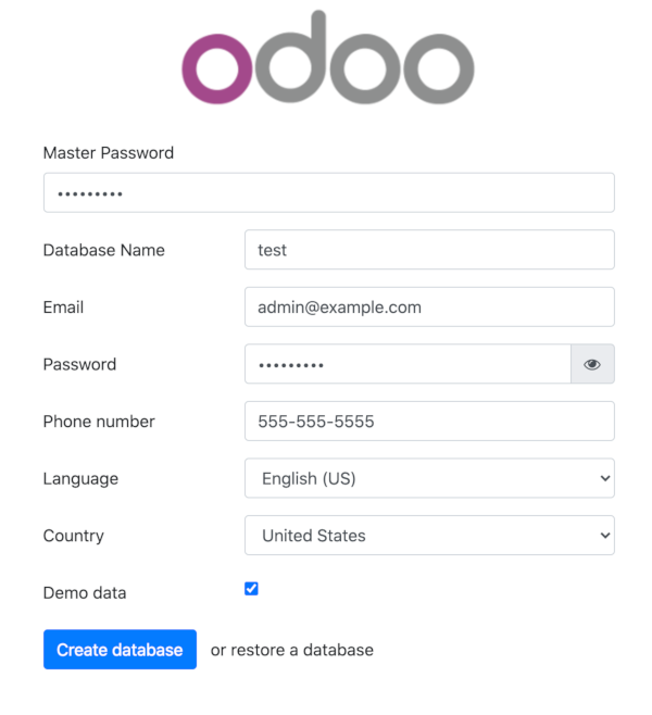 Odoo 13 Create Database