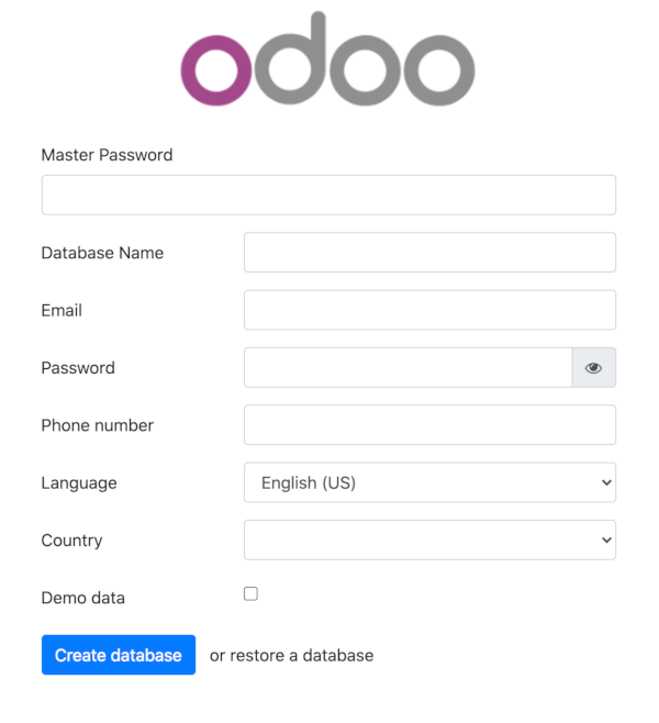 Odoo 13 Database Screen