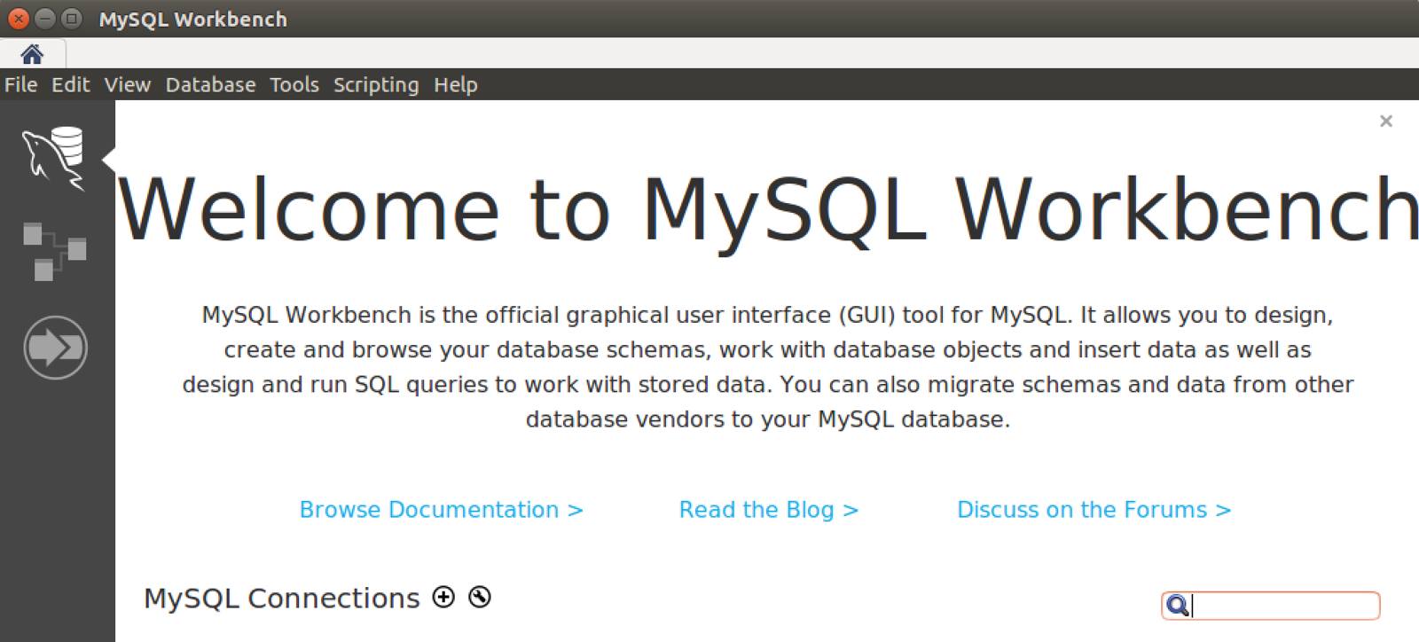 MySQL Workbench Welcome Screen