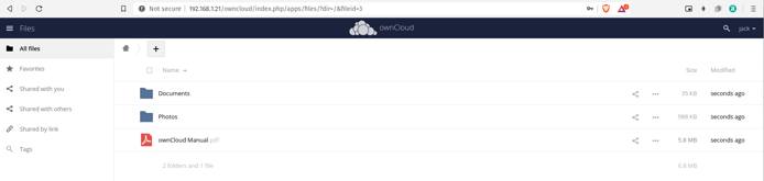 ownCloud is installed and ready to use as your private cloud