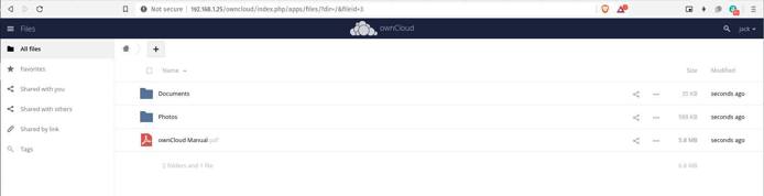 ownCloud is installed and ready to use as your private cloud