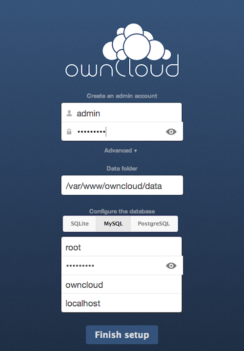 Configuring ownCloud advanced settings.