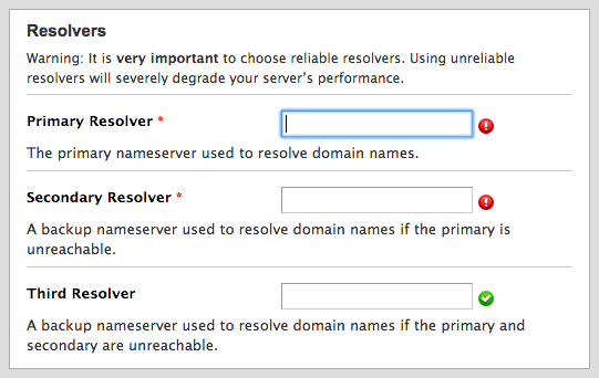 cPanel DNS resolver entries.
