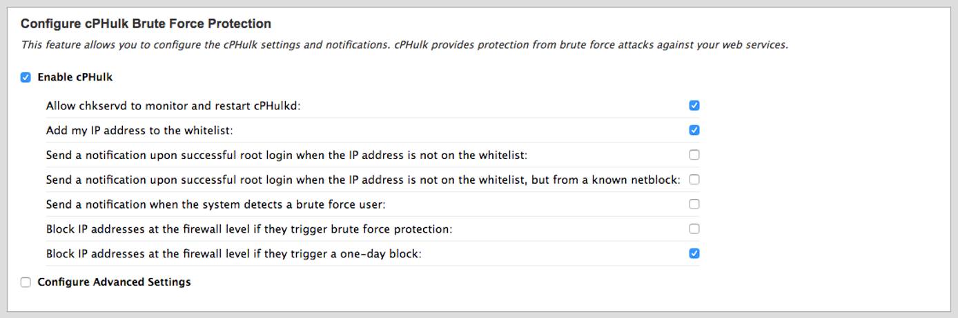 cPanel cPHulk Brute Force Protection