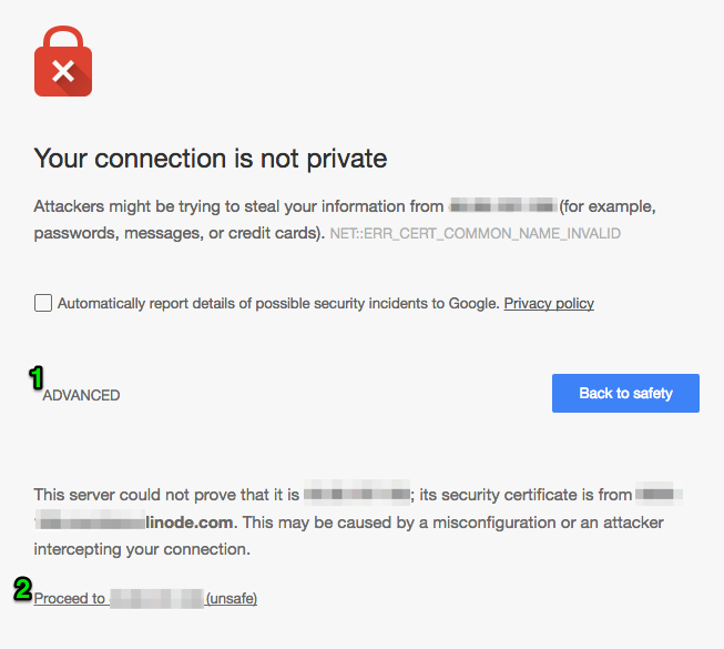 A browser warning for an untrusted certificate.