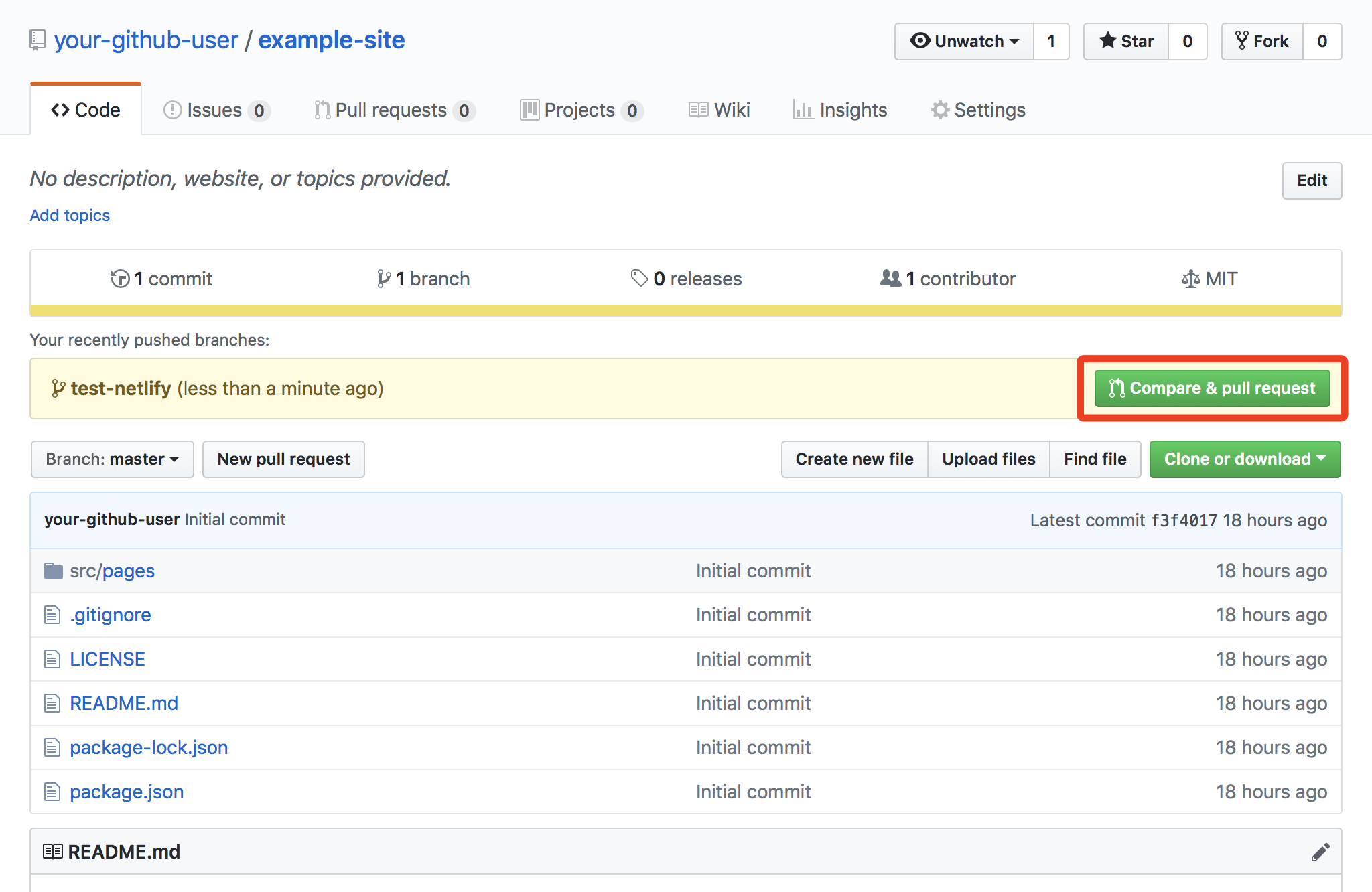 GitHub Compare and Pull Request Banner