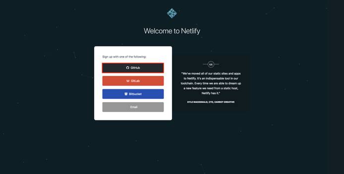 GitHub and Netlify connection page