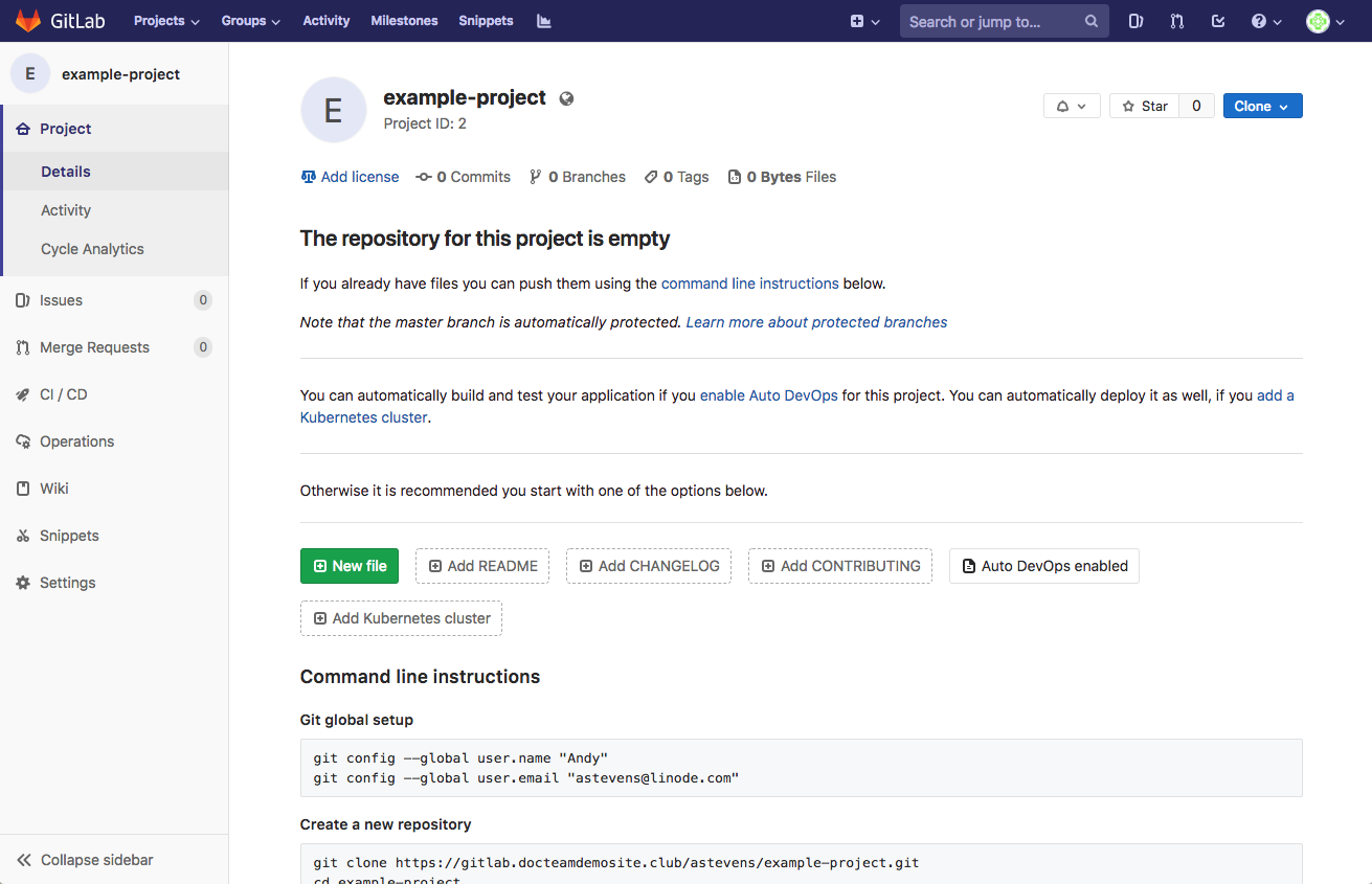 An empty project on GitLab