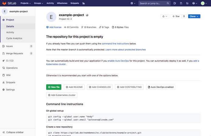 An empty project on GitLab
