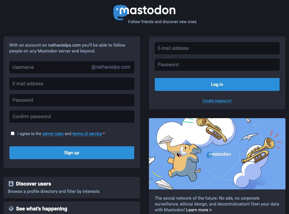 Mastodon login/sign-up page