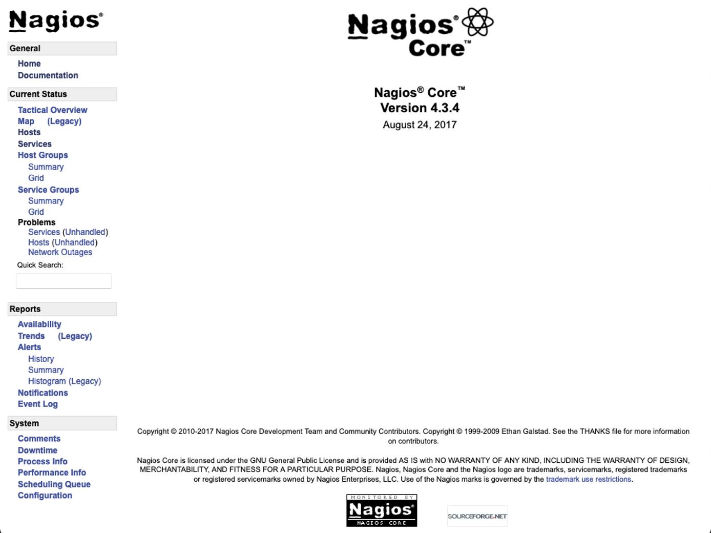 Landing page for Nagios