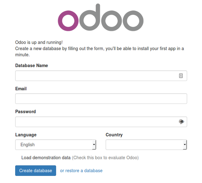 Odoo 10 database creation