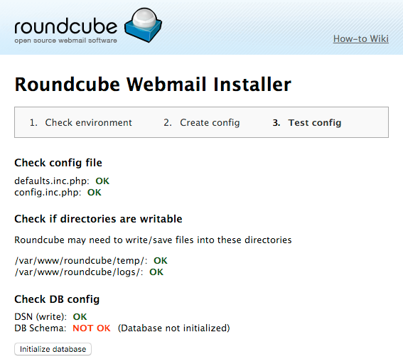 Roundcube MySQL database initialization